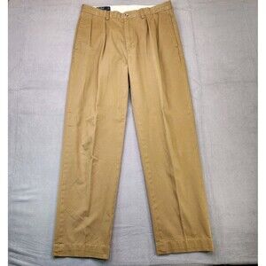 Polo Ralph Lauren Andrew Pants Men's 33x32 Brown Khaki Chino Pleated 100% Cotton